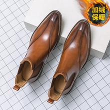 跨境大码新款男皮靴高帮英伦风尖头短靴马丁靴休闲正装商务潮靴子
