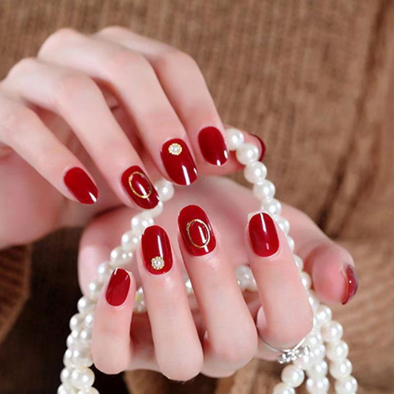French-Style Wearable Solid Color Nail Tips, Short Wearable Red Nail Stickers, Pure Desire for a Fairer Look, Ice Transparent