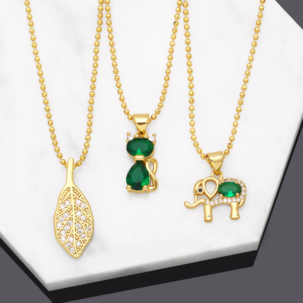 Fashion Leaf Elephant Copper Pendant Necklace Inlay Zircon Copper Necklaces