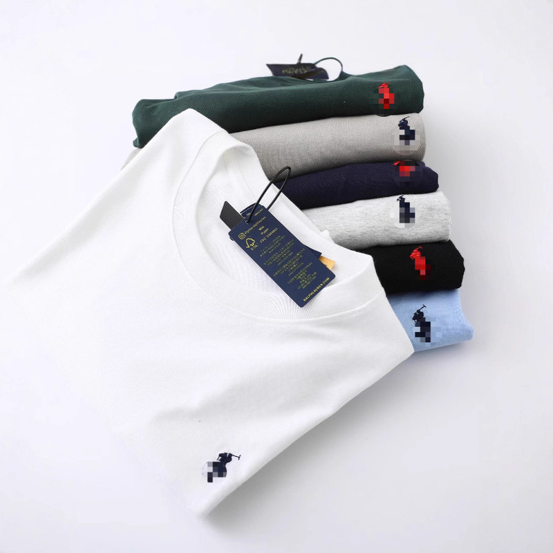 Cross-Border Export Supply Laff Rl Round Neck Short-Sleeved Men's Summer Paul Polo Casual Cotton T-Shirt Pony Logo