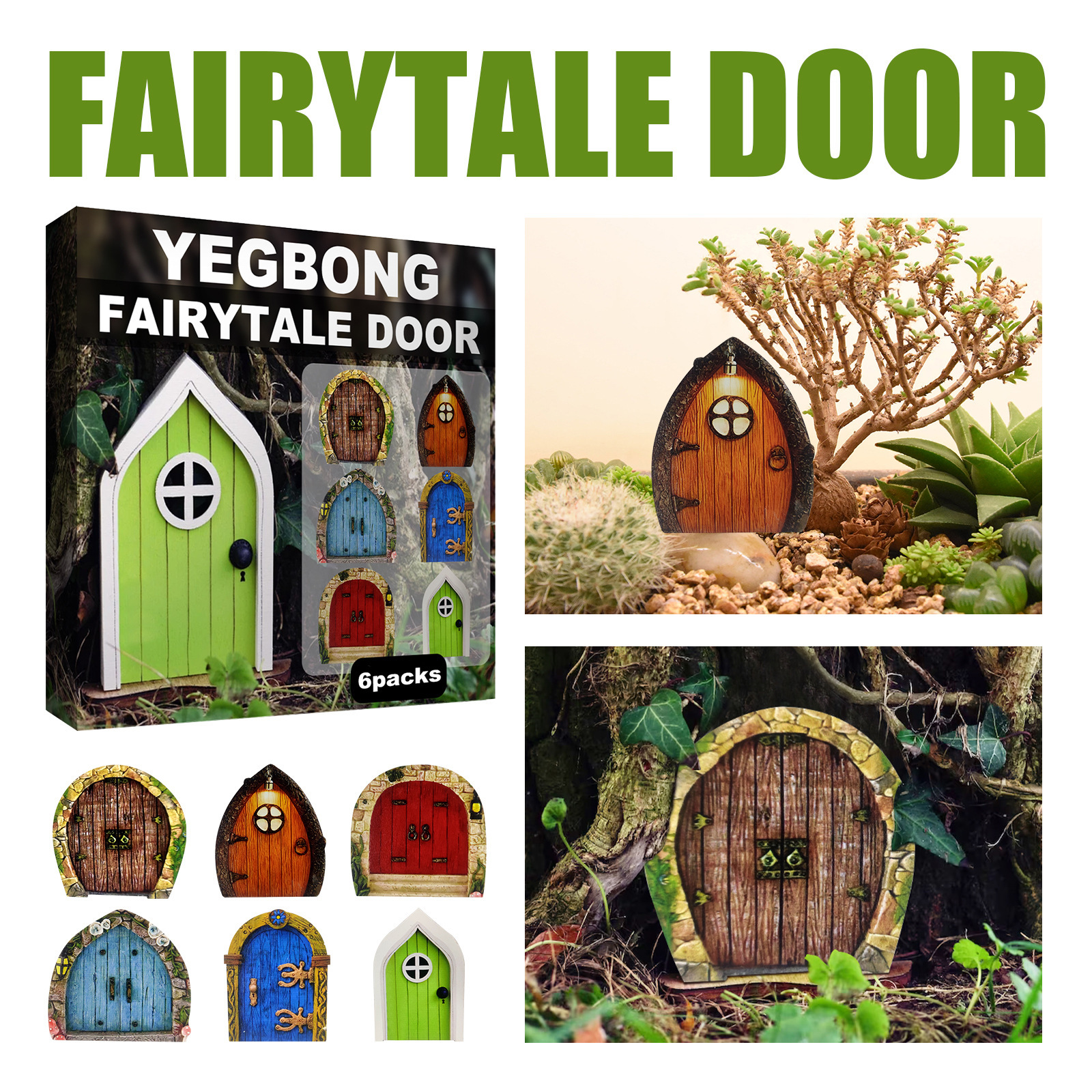 Cross-Border Yegbong Garden Decoration Fairy Tale Door, Gnome Fairy Tale Door, Miniature Garden Tree Decoration, Hot-Selling Item