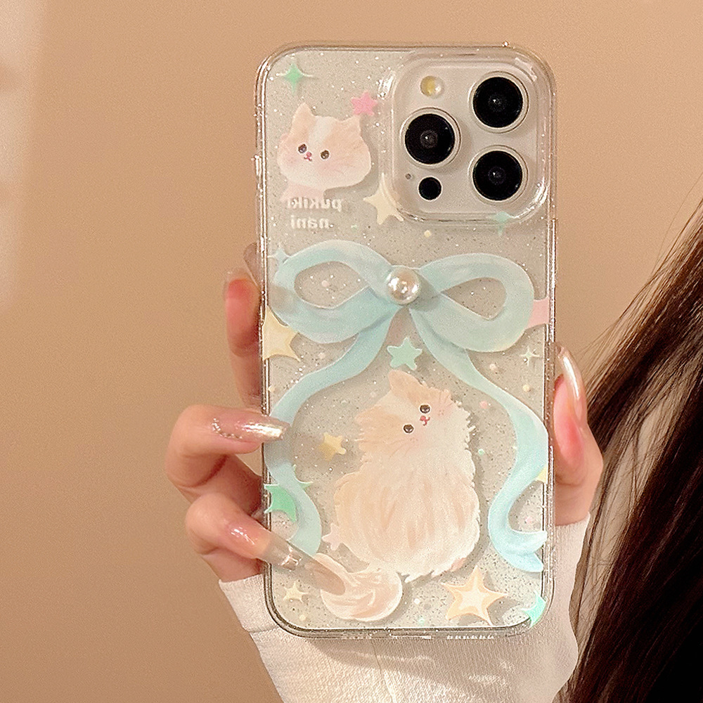 45g Weight iPhone Applicable Brands Phone Cases Classification tpu Material Cat, Bow Knot Pattern Cute Style Tpu Cat Bow Knot Cute Phone Cases Phone Accessories 7