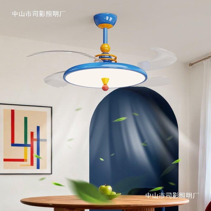 2025 New Restaurant Invisible Fan Chandelier Cream Mid-Century Style Strong Wind Bedroom Living Room Dining Table Ceiling Fan Light