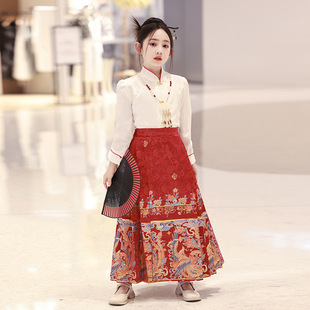 Ming Style Girl's Horse Face Dress Chinese Style Antique Suit Girl's Hanfu Children's Ancient Suit Tang Suit 2024 New Summer