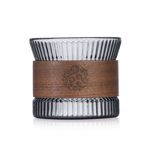 Glass coffee cup, creative small coffee cup, high-looking coffee set, afternoon tea cup, anti-scalding wooden circle Japanese cup