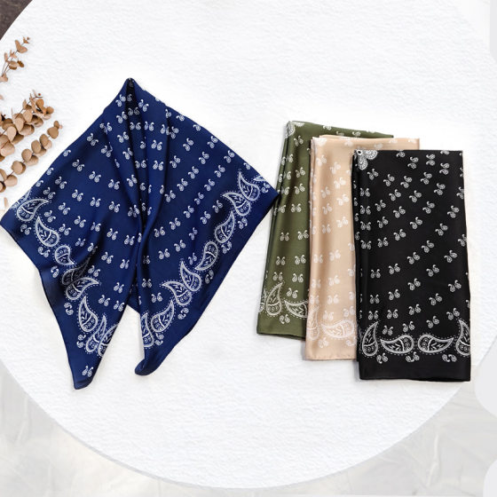 Mother's Day Korean Style Atmosphere French Small Silk Scarf 70 Imitation Silk Advanced Cashew Flower Small Square Scarf Wholesale