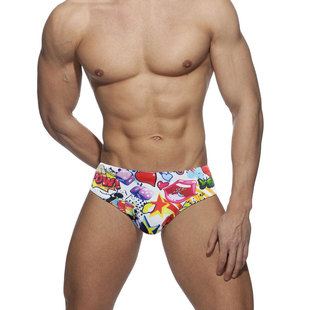 UXH European and American Cartoon Graffiti Fashion Sexy Triangle Swimming Trunks Personalized Trend Swimwear Foreign Trade Quick-drying Briefs Men