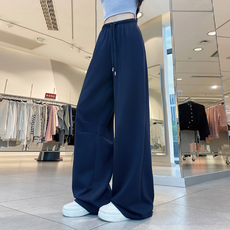lulu藏青色运动神裤女2025秋冬季新款阔腿裤高腰显瘦垂感休闲卫裤|undefined