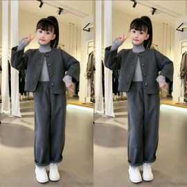女童春秋款韩系毛呢外套休闲裤子中大童小女孩时髦洋气儿童秋装潮