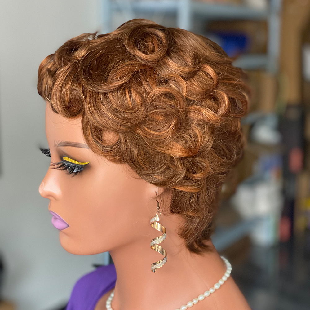 Peruca de cabelo humano curta e ondulada estilo natural diário_voghion.com