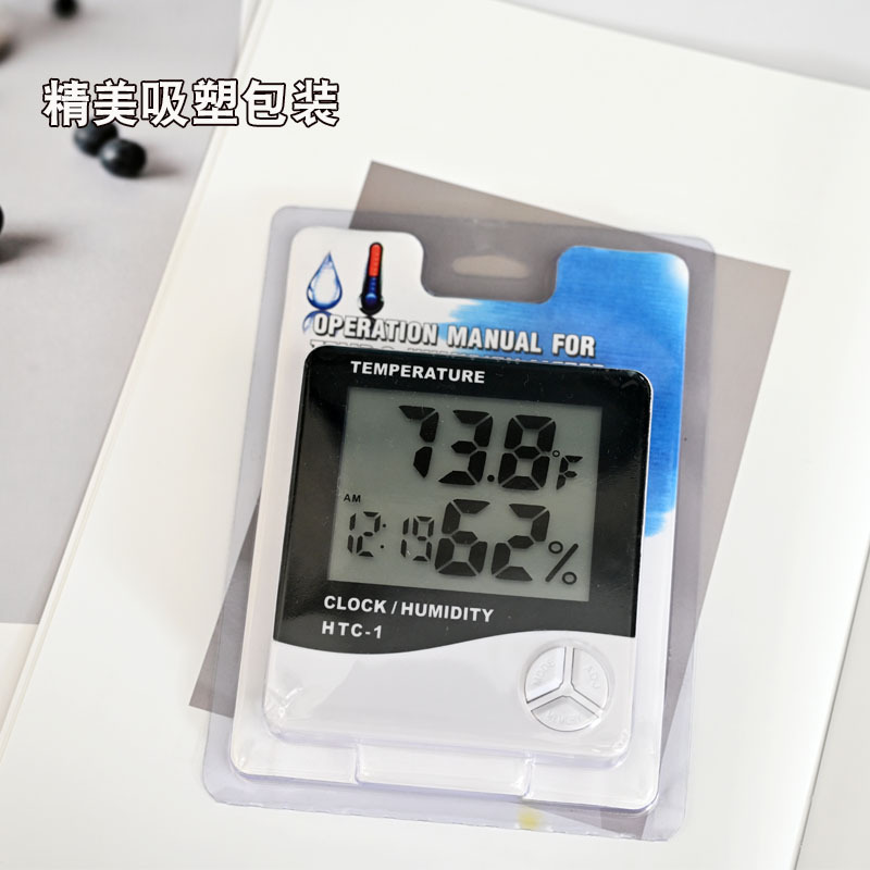 Htc-1 Indoor Digital Thermometer Alarm Clock Manufacturer Simple Wall-Mounted Household Large-Screen Digital Display Temperature and Humidity Meter