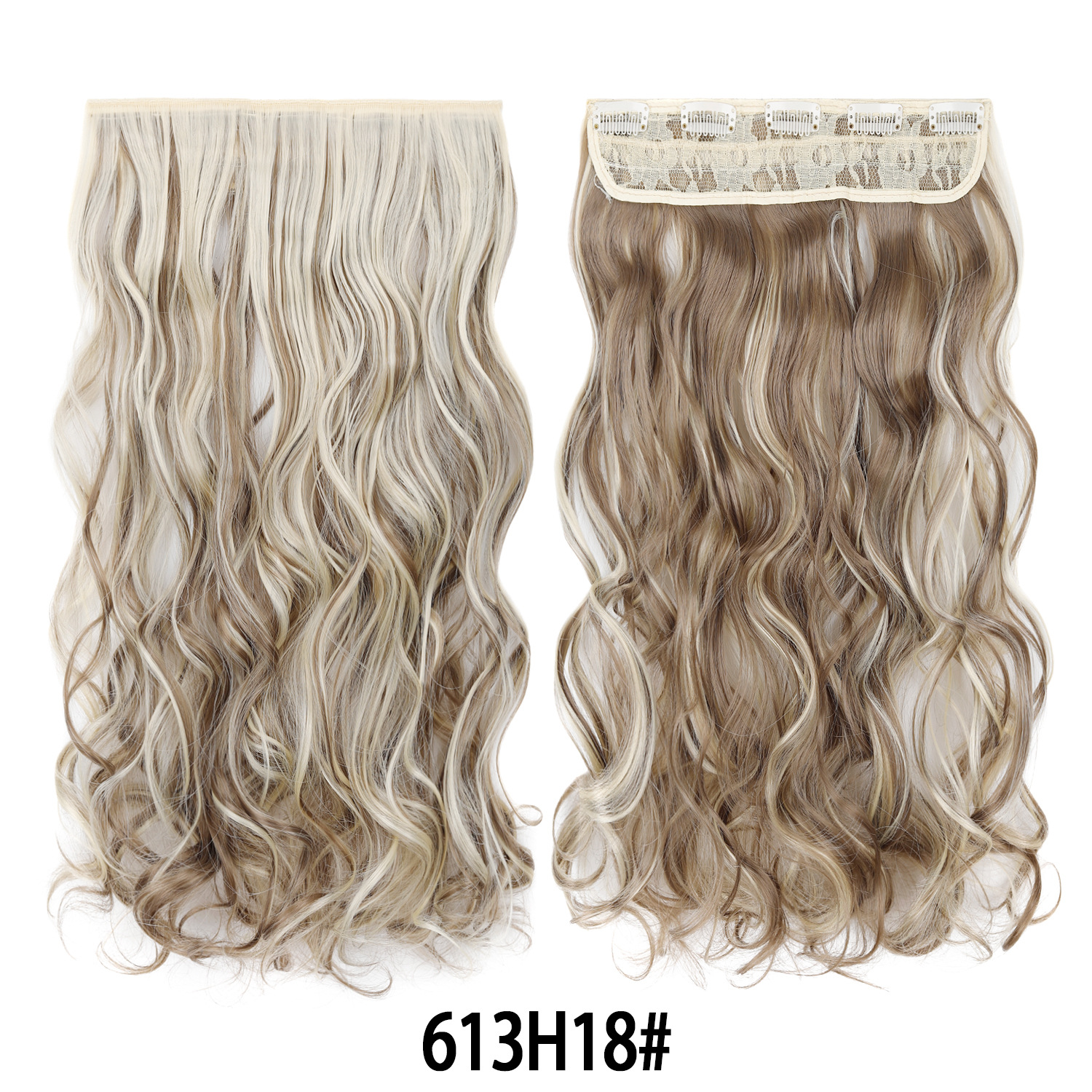 Extensión de Cabello de 5 Clips de 18 Pulgadas de Fibra de Alta Temperatura Rizado para Señoras