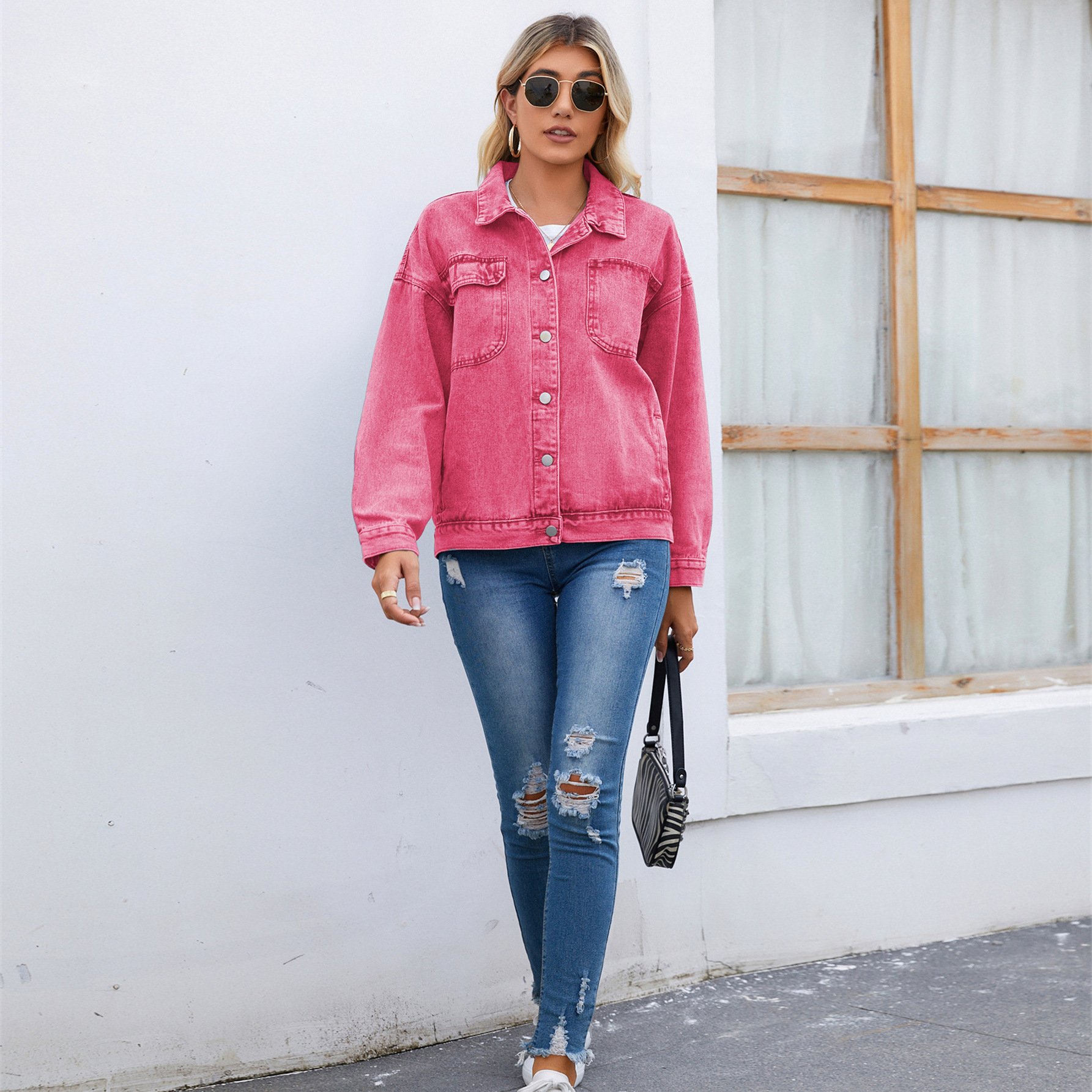 665g Weight Denim Jacket Outerwear Type Long Sleeve Sleeve Length Single Breasted Placket Type Regular Sleeve Sleeve Type Denim Fabric Type Regular Top Length Coat Tops Type Daily Occasion Turndown Neckline Loose Fit Type Solid Color Pattern Spring, Autumn Season Women's Gender Streetwear Style Women's Streetwear Solid Color Single Breasted Coat Denim Jacket 13