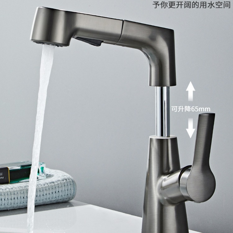 Grifo de lavabo de elevación y extracción de cobre, lavabo, baño, armario de baño, lavabo, grifo de agua fría y caliente