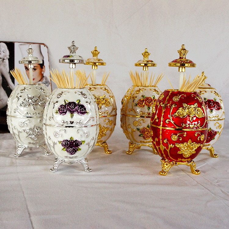 Cross-border special supply of new color electroplated automatic pop-up toothpick holder for tea room and restaurant crown toothpick holder with roses