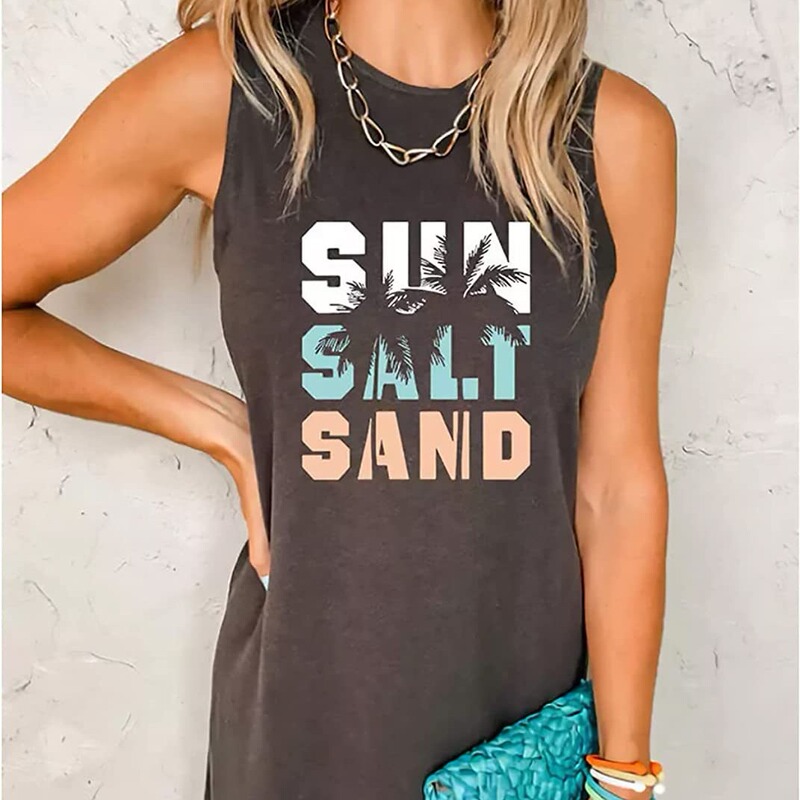 Amazon AliExpress Coconut Tree Vest Women Sleeveless Beach Wrap Dress Summer Vacation Short Mini Dress
