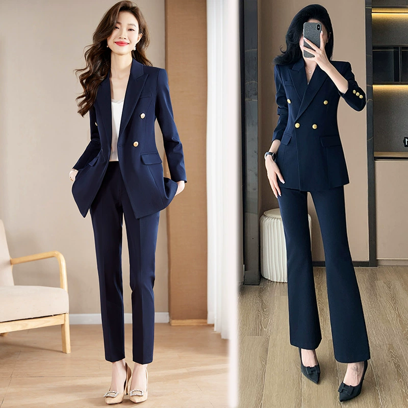 Трансграничная 2025 весна с длинным рукавом серый куртка с воротником женские брюки из двух частей Профессиональная одежда бизнес-мода