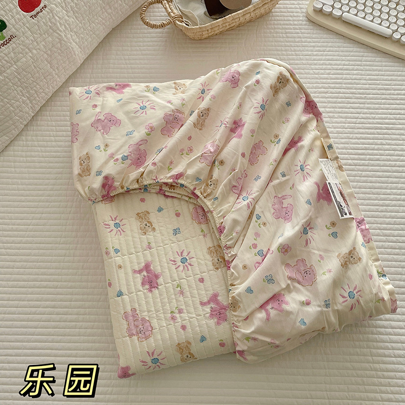 25 Korean Style Ins Style Pure Cotton Cartoon Printed Quilted Bed Cover for Mattress