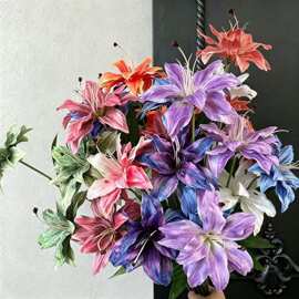 3头复古油画百合仿真花婚庆用花 婚礼花艺软装插花橱窗美陈假花