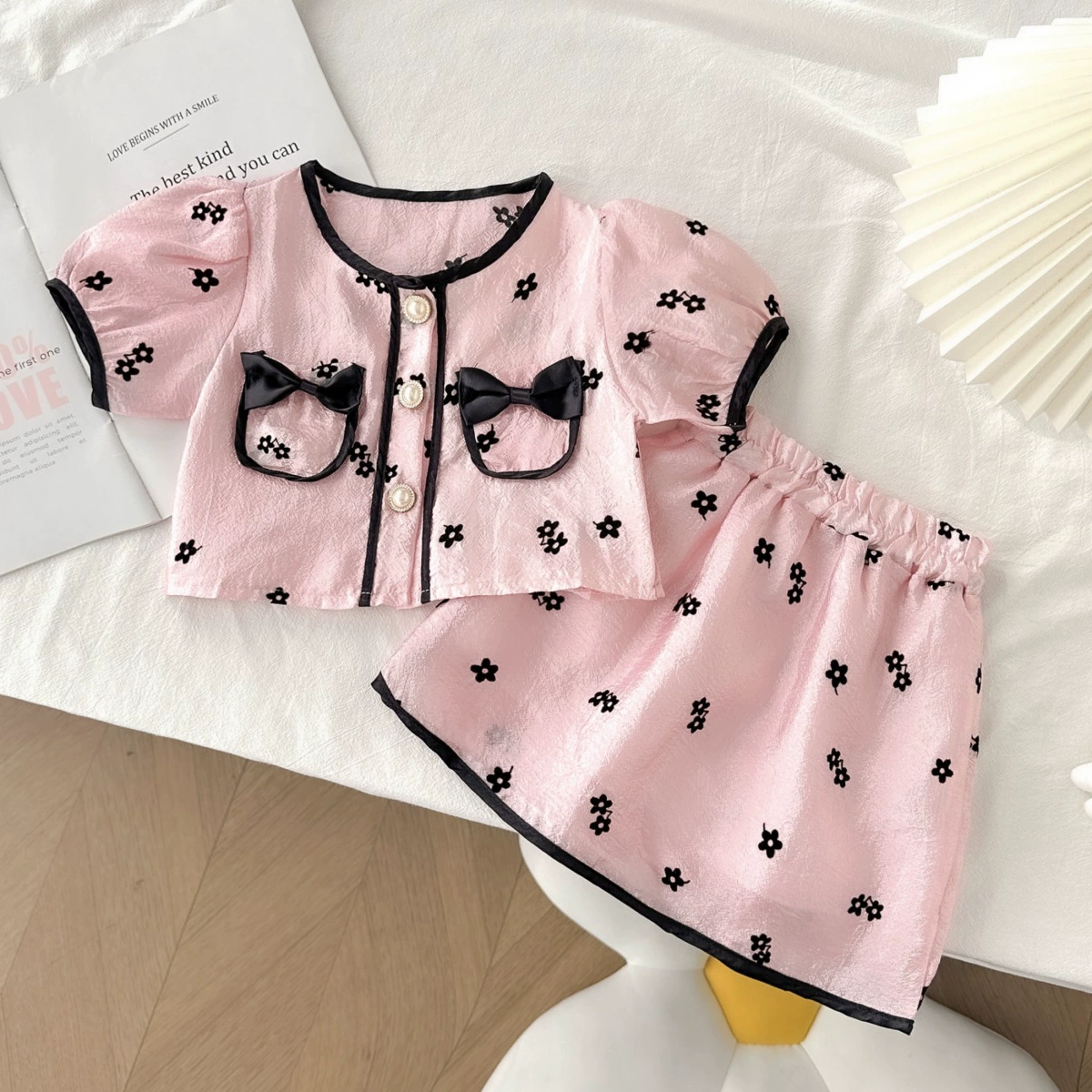 Летний милый детский комплект, мини-юбка, корейский стиль, стиль Chanel, с коротким рукавом