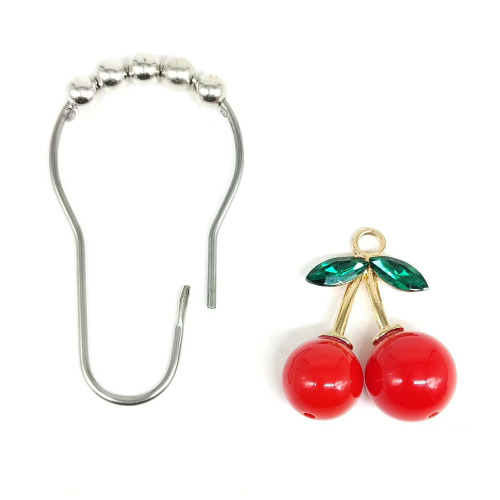 European and American Cross-Border Red Large Cherry Bath Curtain Ring Hooks | Rust-Resistant Bathroom Decorative Bath Curtain Rods with Ball Bearings | Bath Curtain Hook Accessories