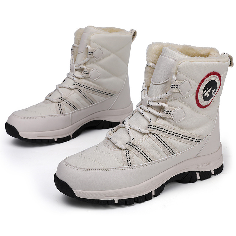 2025 nuevas botas de nieve de lana artificial corta transfronteriza al aire libre de invierno para mujeres con cordón deportivo espeso zapatos de algodón casuales