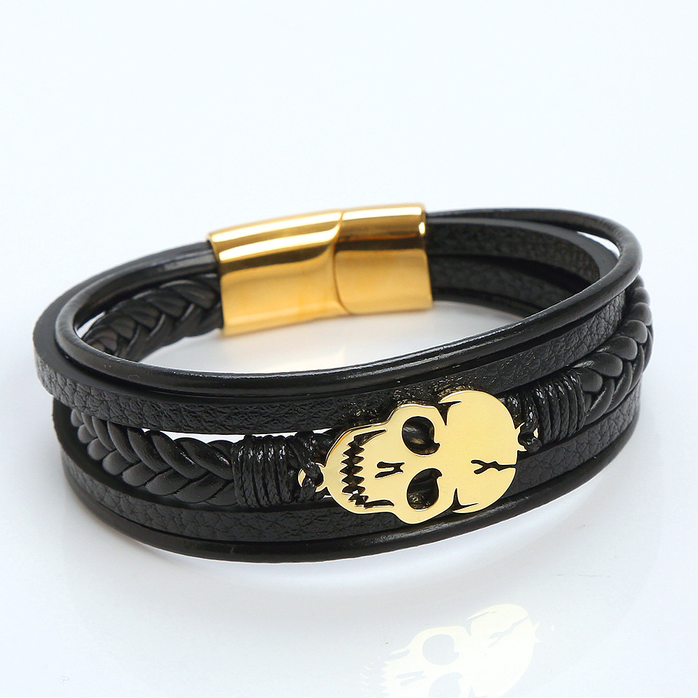 Punk Cráneo Acero Inoxidable Acero Titanio Trenza Hombres Pulsera display picture 4