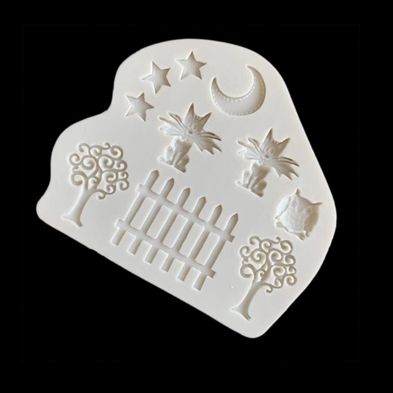 Estrella Luna cerca del búho pequeño árbol forma de silicona molde fondant cake decoración creativa herramienta para hornear