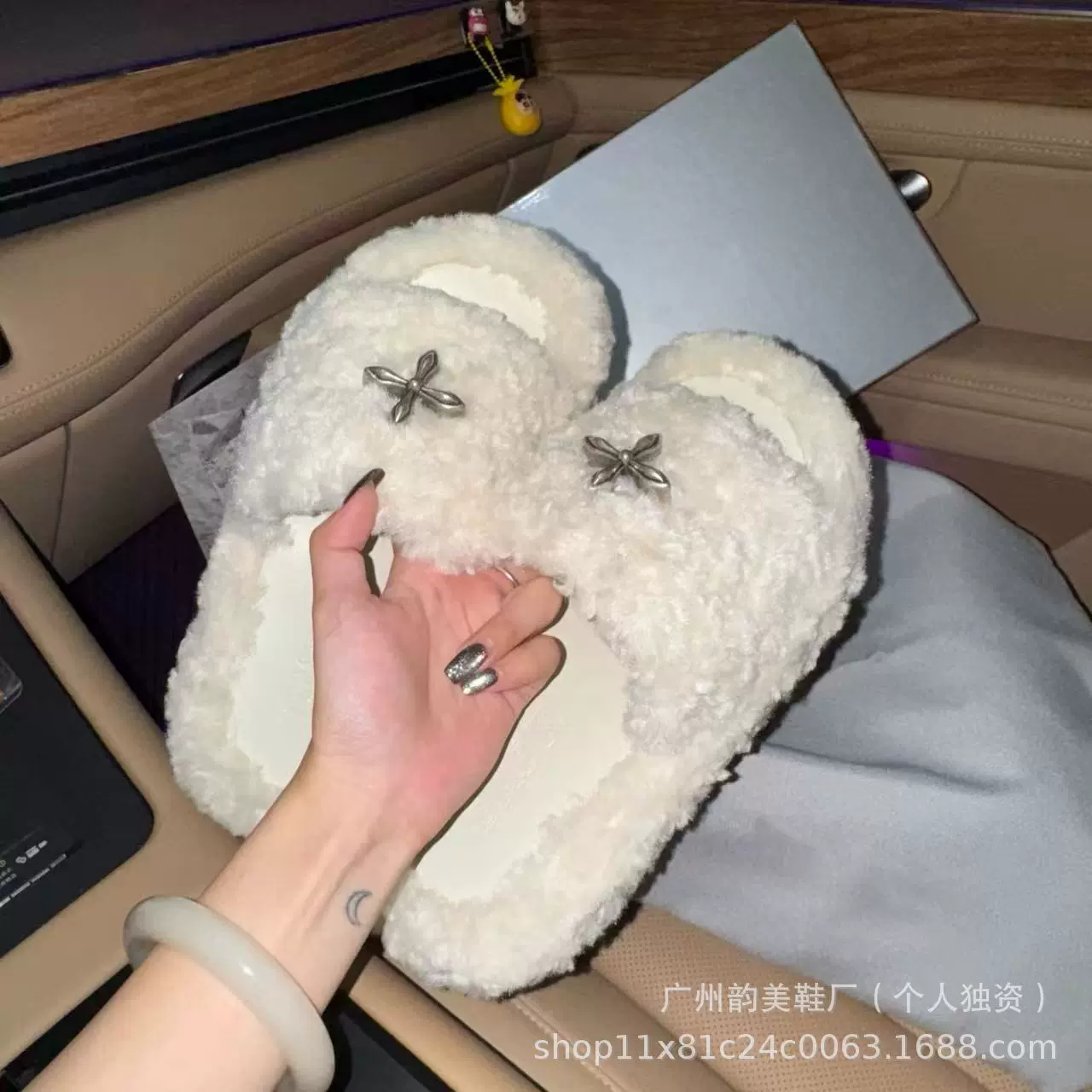 新款SMFK黑气球拖鞋增高5cm厚底十字花女真皮外穿一字拖国潮辣妹