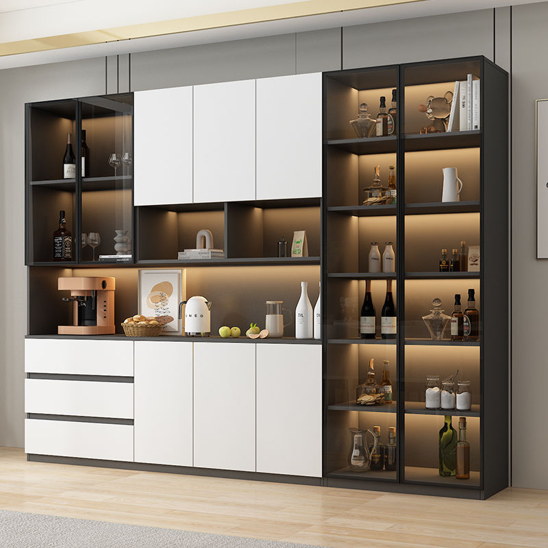 Solid Wood Sideboard Against the Wall, Integrated High Cabinet, Household Tea Cabinet, Light Luxury Wine Cabinet, Living Room Storage Cabinet
