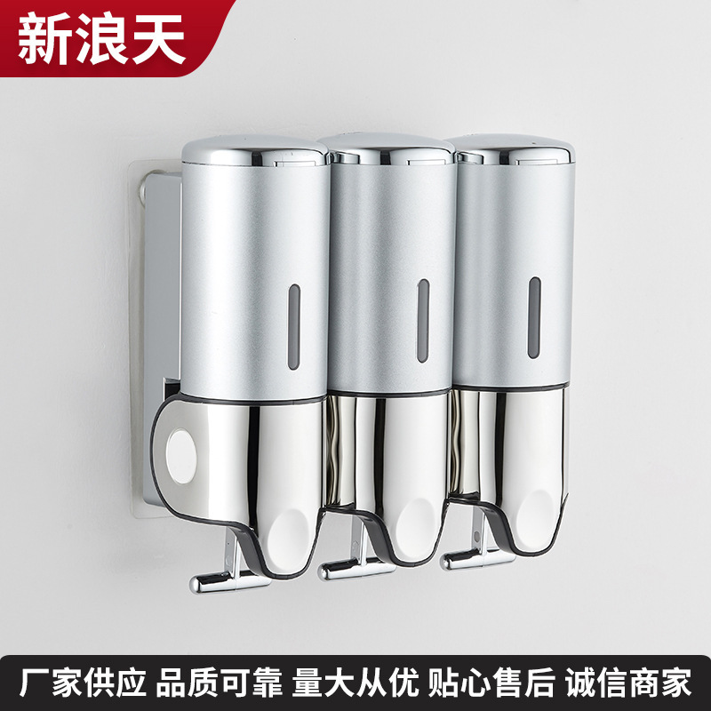 Wall-mounted manual soap dispenser, hotel bathroom shampoo and shower gel dispenser, no-drill soap dispenser