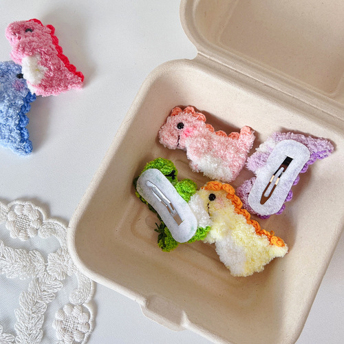 Rainbow little dinosaur handmade wool crochet children's hairpin baby hairpin bb clip side clip bangs clip cute