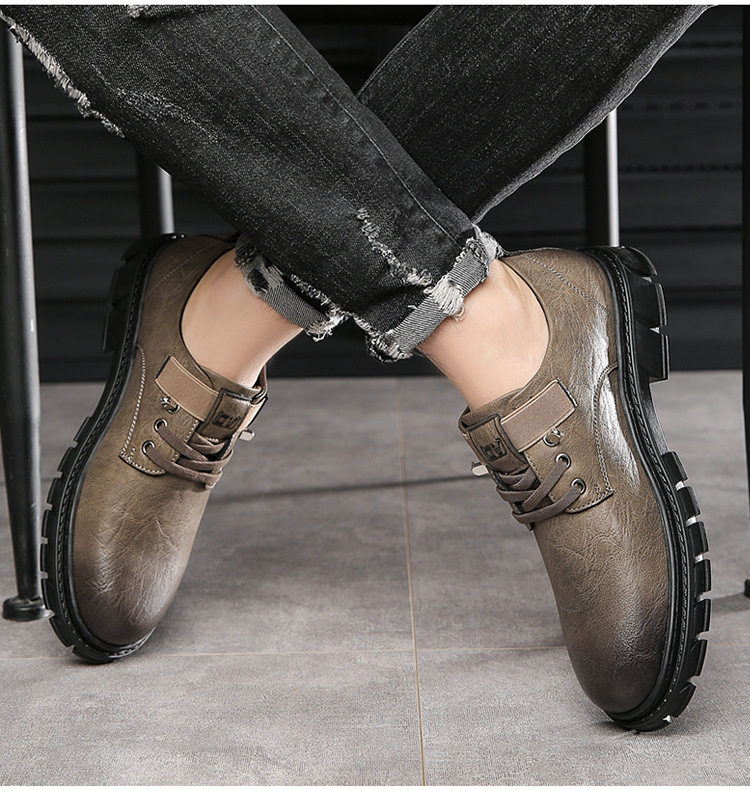 Giày lười nam da PU cổ thấp mũi tròn chống trơn trượt phong cách retro, đế cao su — 6568 kaki, 6568 kaki tăng chiều cao, 6568 đen, 6568 đen tăng chiều cao bên trong chi tiết 17