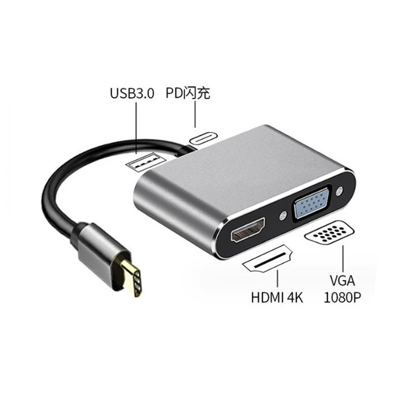 Преобразователь Type-C к HDMI+VGA+U3+PD USB3.1 на VGA Transit HDMI поддерживает 4K