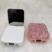 跨境爆款镶钻充电宝礼品2万毫安数据线化妆镜手机移动电源自带线