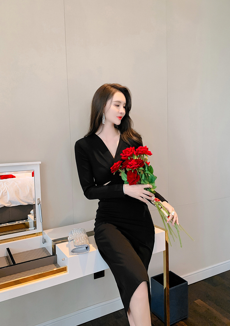 B7244 870K VÁY ĐẦM LIỀN THÂN DÁNG DÀI NỮ CHOTDNG SEXY DÁNG ÔM BODY GỢI CẢM SEXY MÙA XUÂN THU ĐÔNG CỔ CHỮ V THỜI TRANG NỮ G03 SẢN PHẨM MỚI