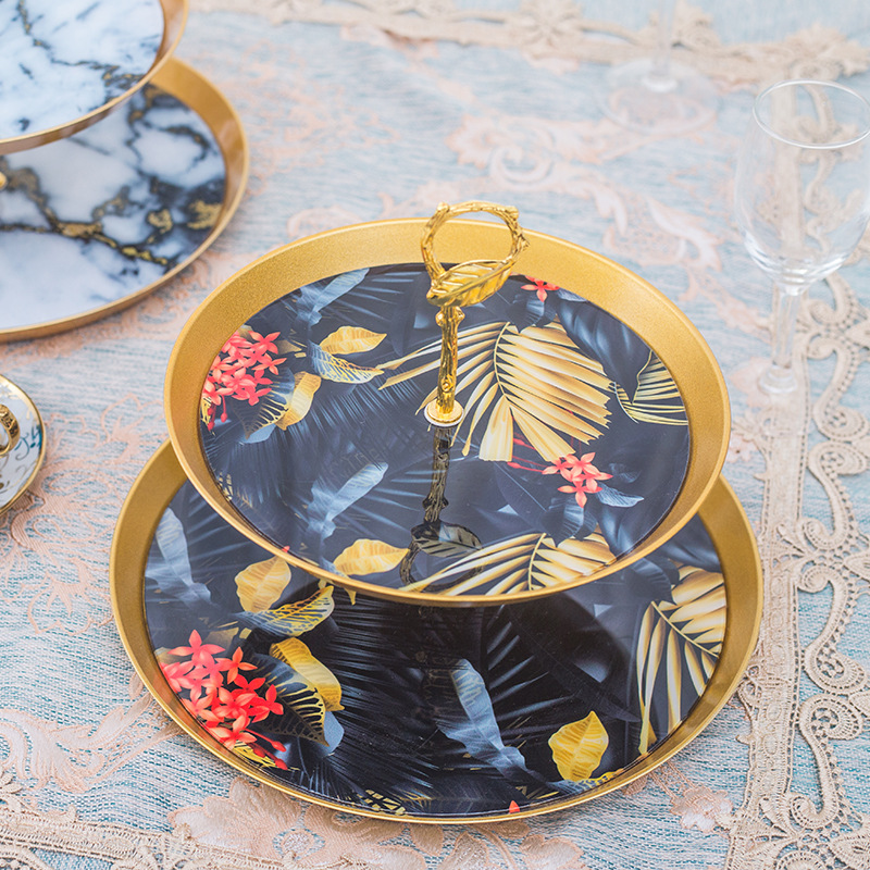 双层水果蛋糕盘欧式ins现代客厅奢华双层水果盘零食盘婚庆会所