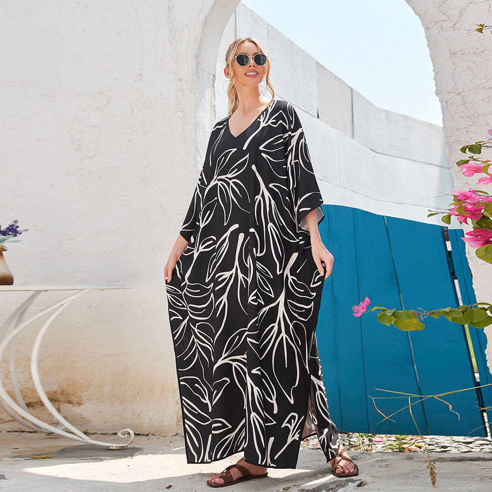 2 colores transfronterizos Amazon más tamaño vestido de vacaciones playa blusa bohemio vestido Maxi suelto 3908