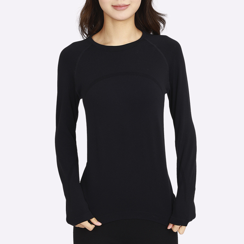 Otoño y invierno con cojín de pecho respirante, absorción de humedad, sudor, yoga, ropa de mangas largas para mujeres, ropa de ejercicios para adelgazar y correr, manga larga