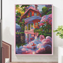 蒙娜丽莎印花十字绣2023新款粉色梦幻屋卧室客厅风景小幅手工线绣