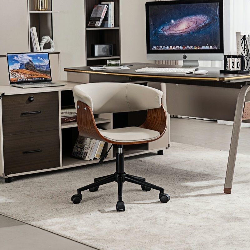 Silla de computadora ligera y de lujo simple, silla de oficina de personal giratoria, silla de estudio de madera maciza cómoda para el hogar