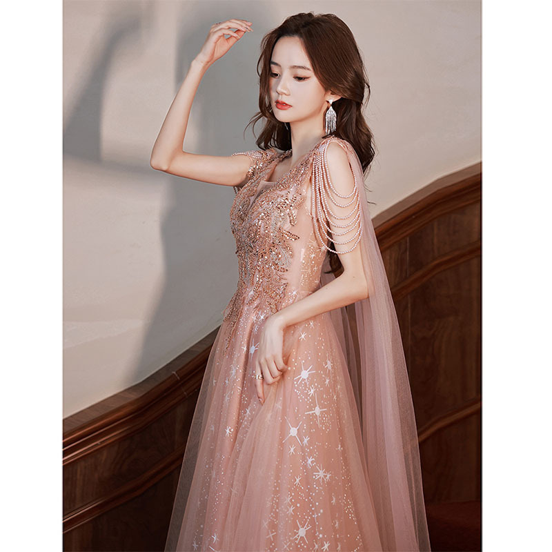 El vestido de noche del banquete de la industria pesada se puede llevar en épocas ordinarias 2024 nuevo verano y otoño nuevo cielo estrellado elegante vestido Socialite del anfitrión image 7