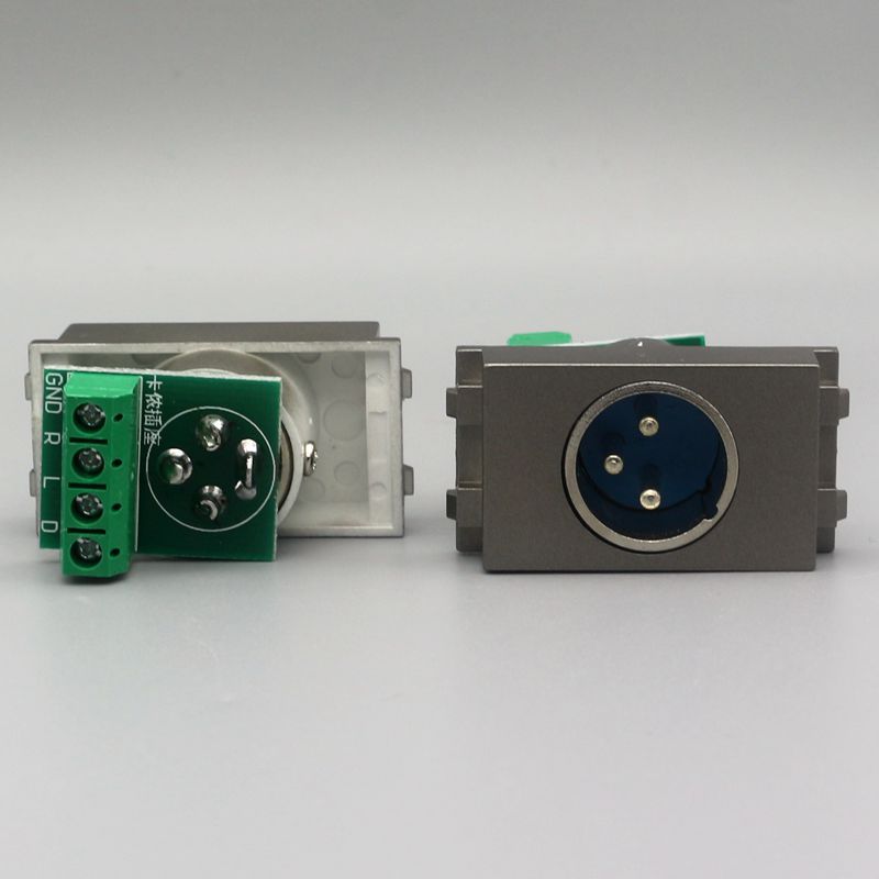 深灰色128型卡侬免焊接线模块大3芯卡侬拧螺丝话筒麦克风插座面板