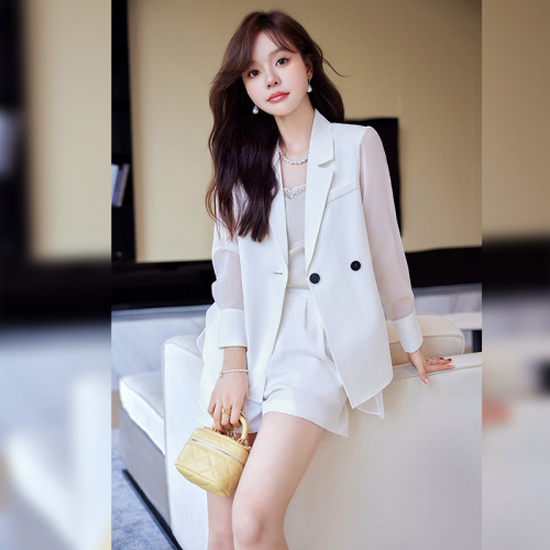 Gray casual small suit jacket for women 2024 summer thin sun protection small high-end shorts suit suit