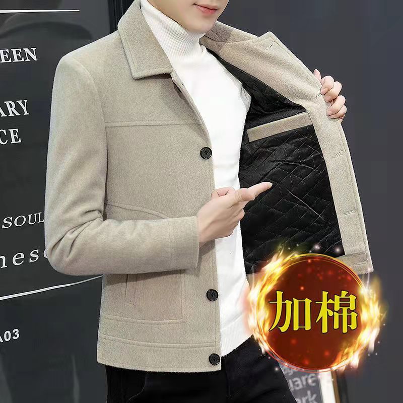 Chaqueta de lana de oro para hombres corta chaqueta casual gruesa otoño-invierno alta sensación de abrigo de lana universal