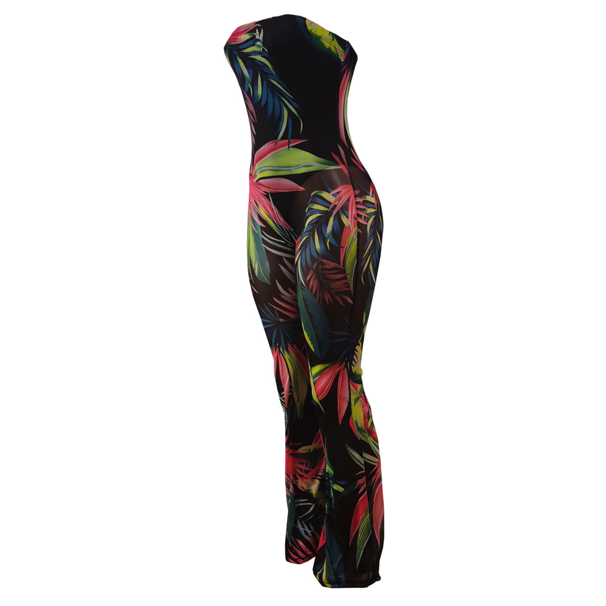 Sexy Wrapped Chest Mesh Printed Jumpsuit NSSJW58842