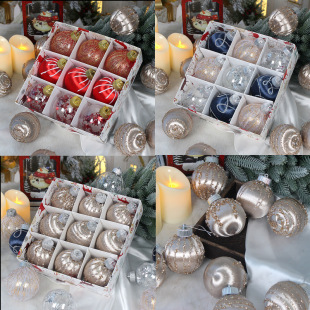 Cross-border new Christmas ball silk ball decorations boxed 8CM transparent ball painted ball Christmas tree ornaments suit