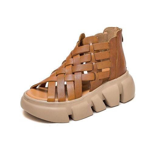 Shanghai Jiezhou Summer New Arrival Woven Mesh Sandals with Thick Sole, Breathable Candy Color, Comfortable Roman Style, Forest System Women's Shoes