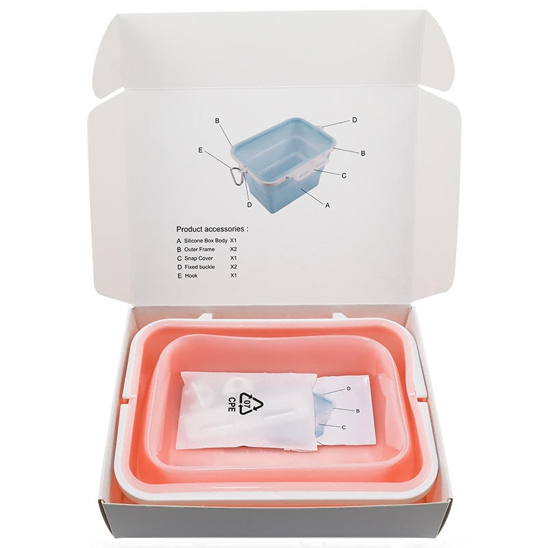 En stock de pelo recto de silicona plegable caja de almuerzo de grado alimenticio refrigerador caja de almacenamiento horno microondas calefacción tazón caja Bento