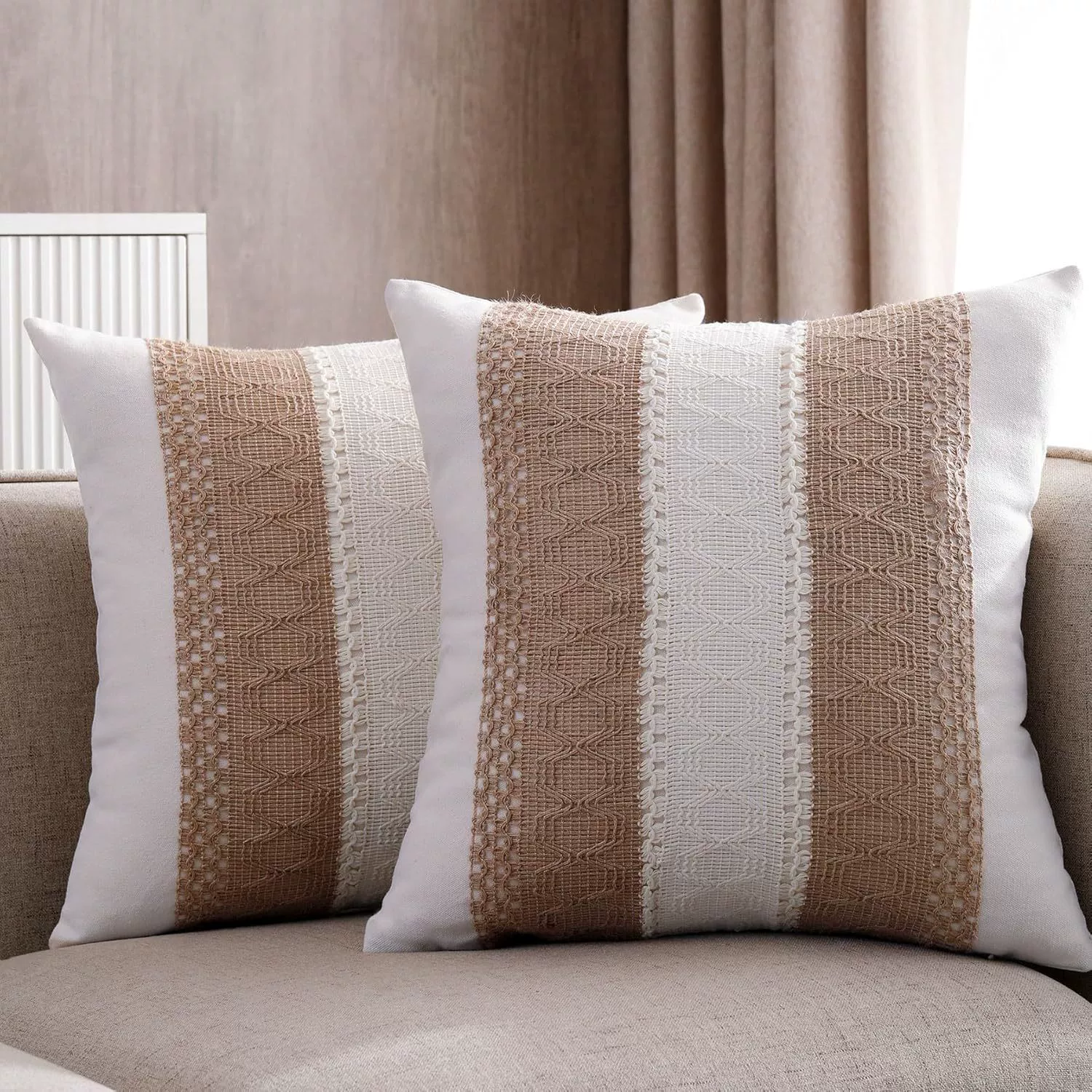 Cotton pillow, pillowcase for side table, sofa, boho style, cotton and linen, Amazon